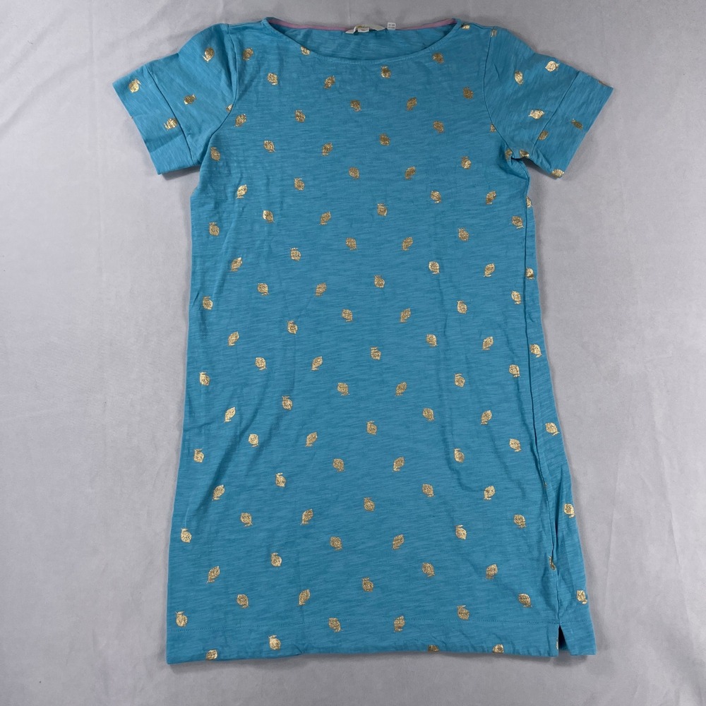 Boden T-Shirt Dress Gold Foil Lemon Print Teal Blue Casual Women Size 8R